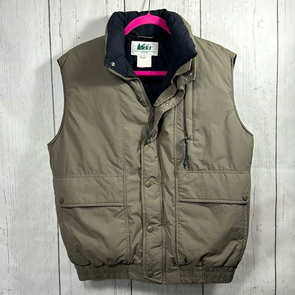 Vintage REI Down Puffer Vest Khaki Tan S Gorpcore Hiking Outdoor Cabincore